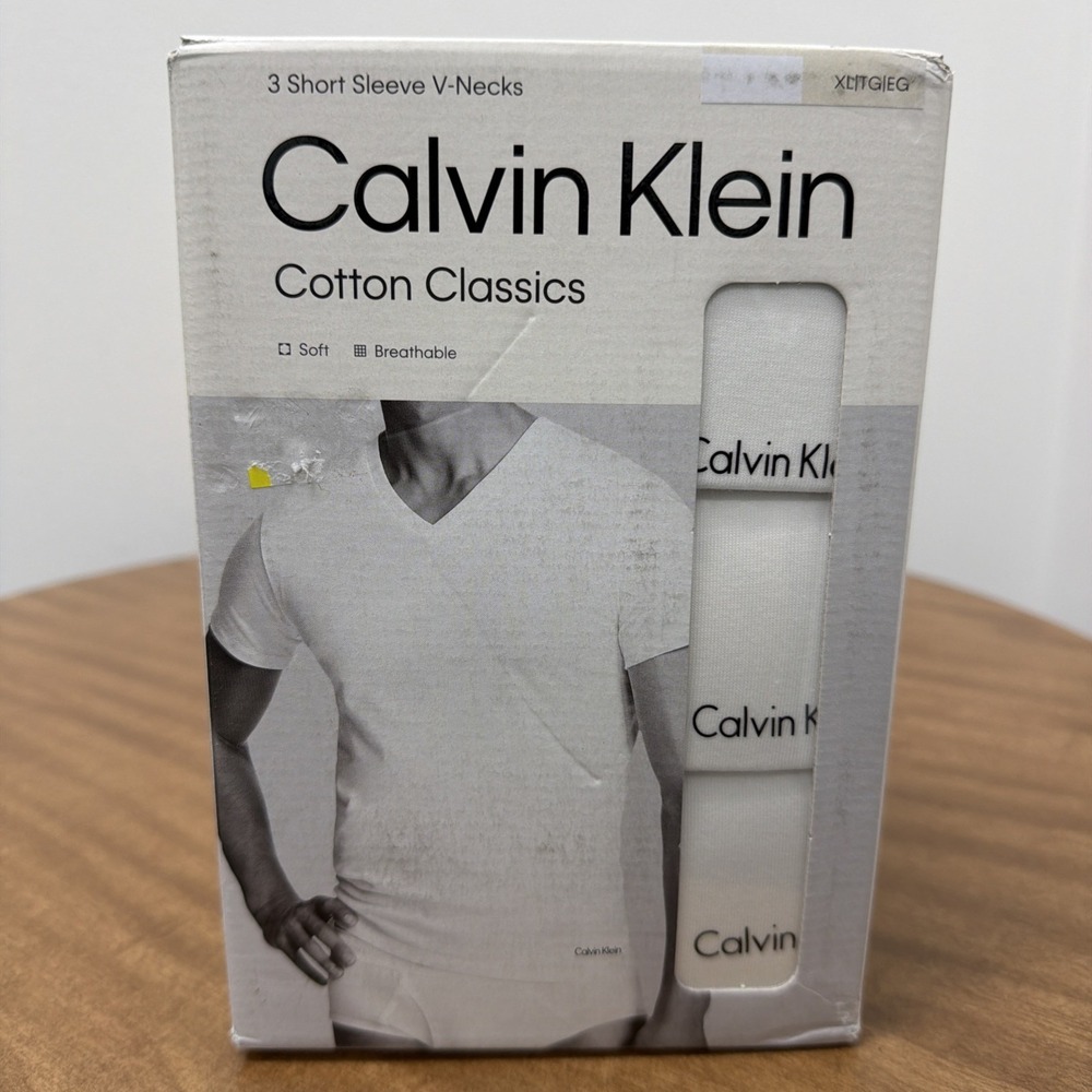 Calvin Klein Cotton Classics Men's XL V-Neck Undershirt 3 PACK White